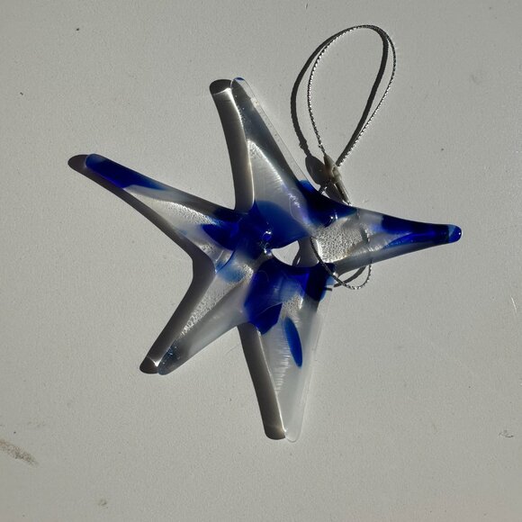 #1154 STAR MULTI COLOR 5 POINT ORNAMENT BLUE & WHITE FUSED - Picture 7 of 9